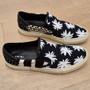 Amiri Black and White Palm Patchwork Slip-On Sneakers